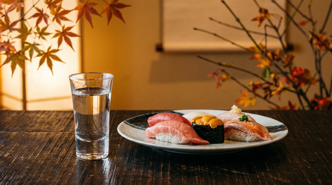 秋の夜長を彩る、当店こだわりの厳選日本酒と鮨のマリアージュ