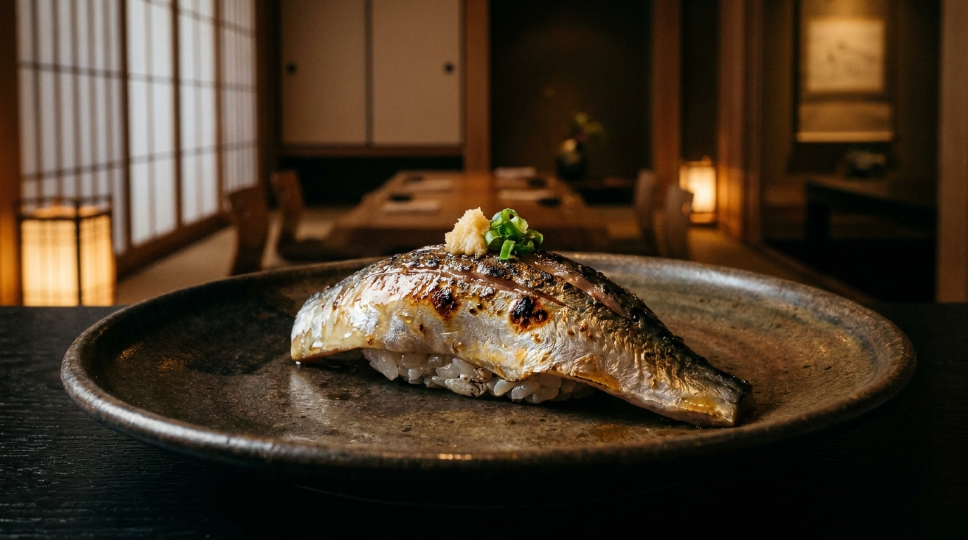 秋の夜長を彩る一皿、当店自慢の「秋刀魚の炙り寿司」を堪能する